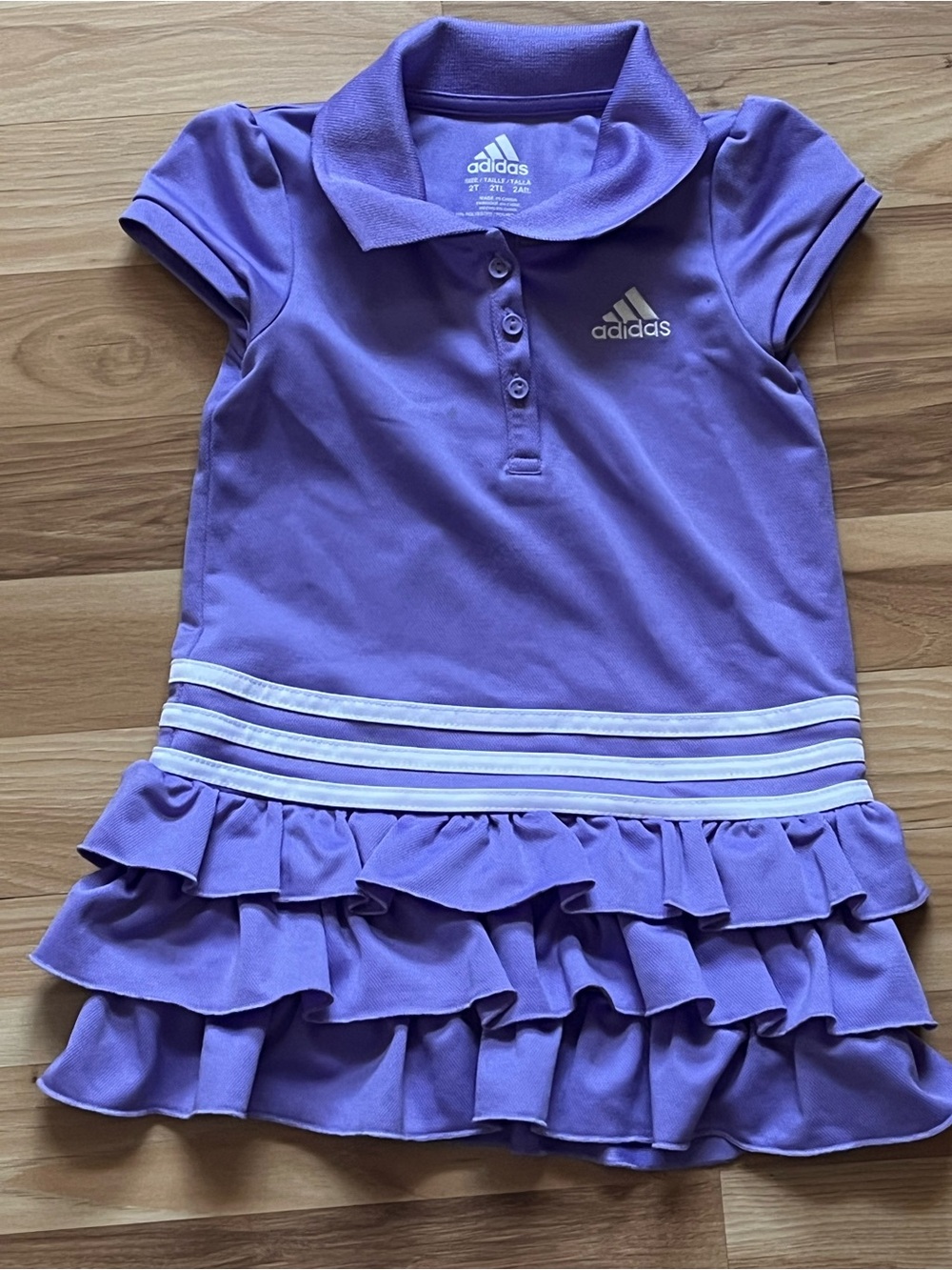 adidas Girls Purple Polo Ruffle Dress with White Stripes